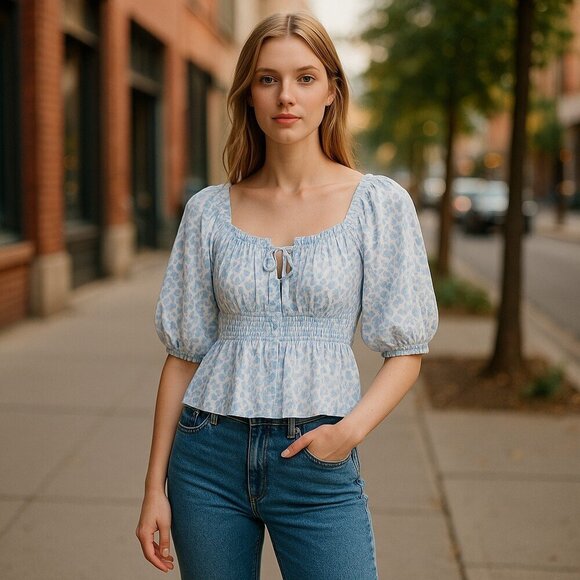 Tops - Billa B Floral Print Puff Sleeve Blouse- size M